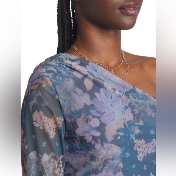 Free People Chloe One-Shoulder Net Ruched Dress medium - Picture 4 of 9